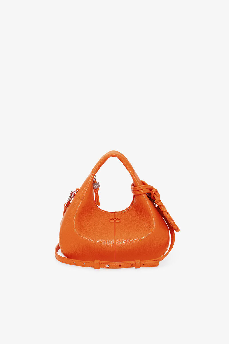 Orange Mini Hobo Bag, Recycled Polyester, in colour Russet Orange - 7 - GANNI