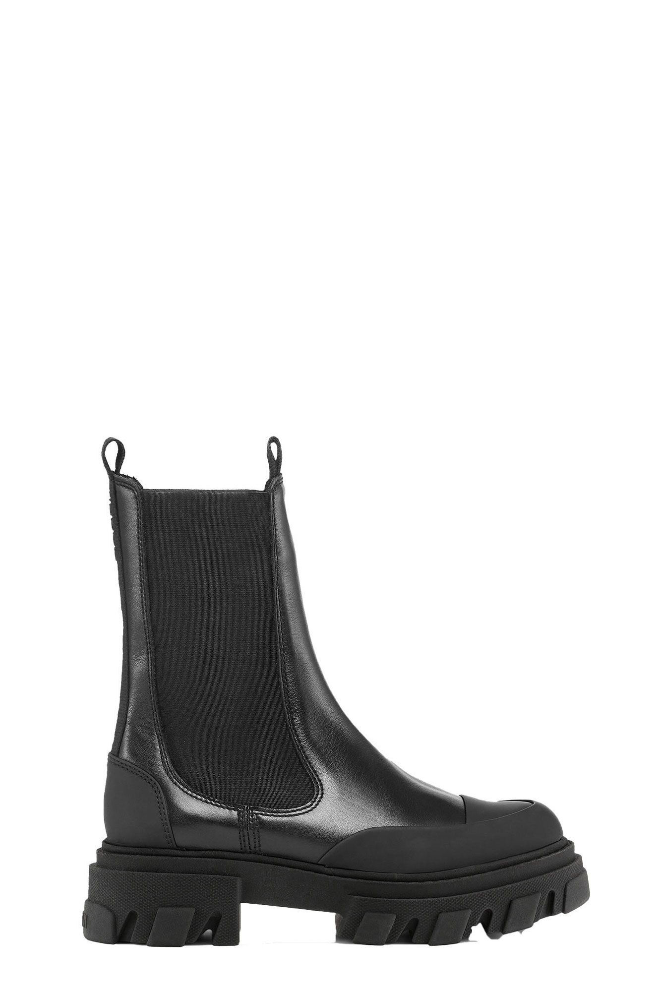 Black Cleated Mid Chelsea Boots, Calf Leather, in colour Black - 1 - GANNI
