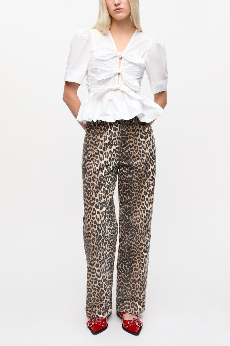 White Washed Stretch Cotton Tie Strap Blouse, Organic Cotton, in colour Bright White - 2 - GANNI