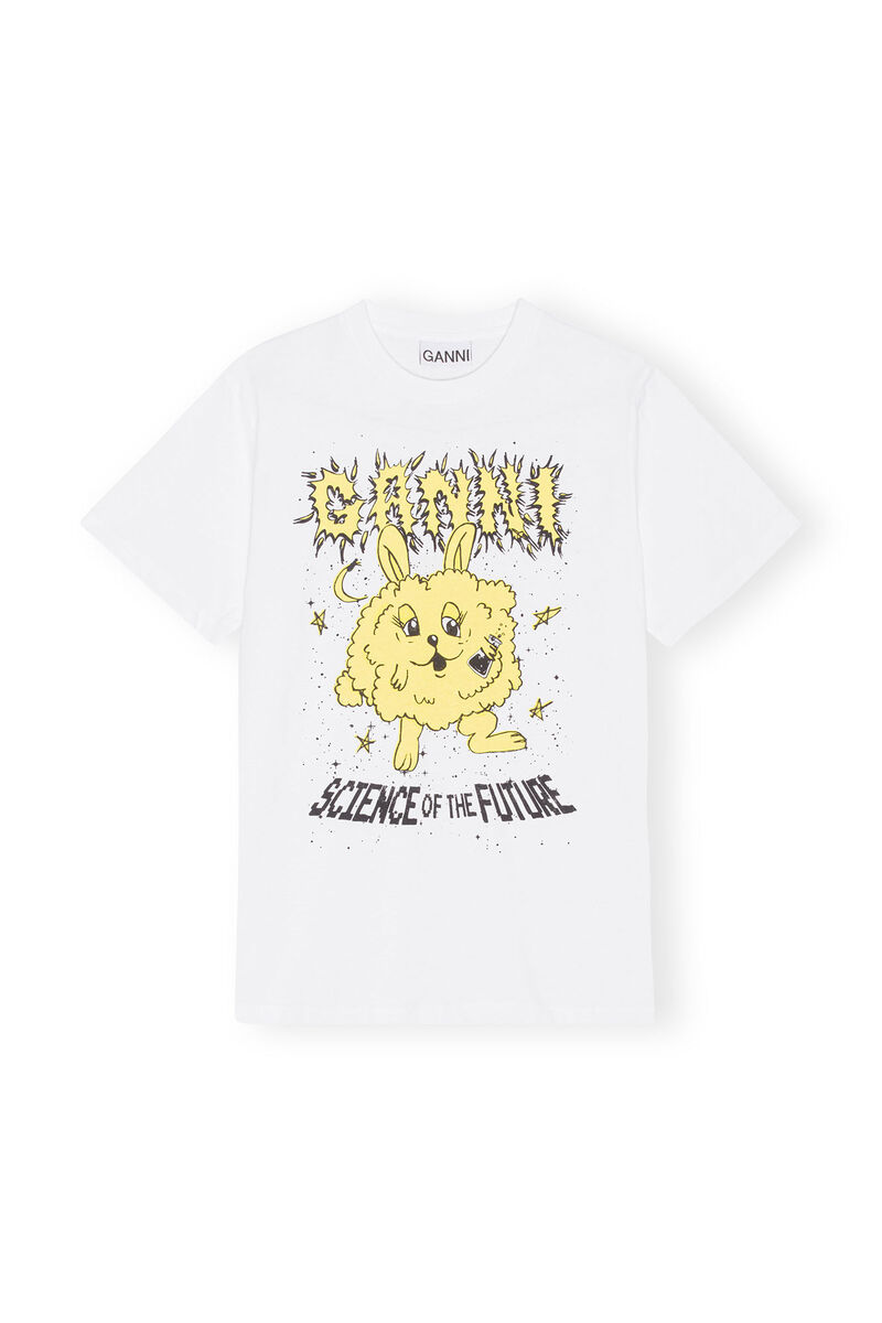 Yellow Relaxed Bunny T-shirt, Cotton, in colour Bright White - 1 - GANNI