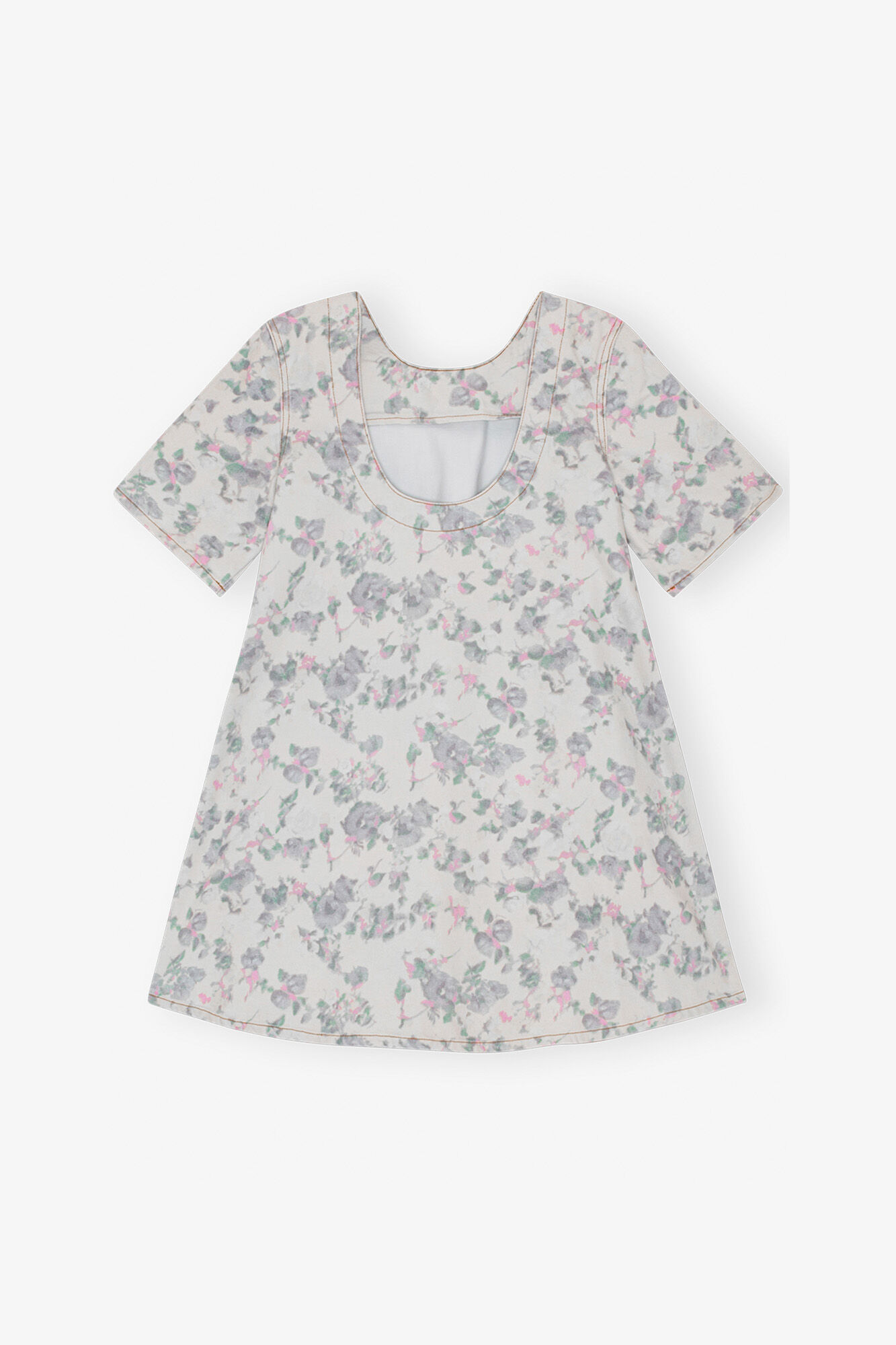 Mini-Kleid aus Denim mit floralem Print und offenem R&uuml;cken, Organic Cotton, in colour Tofu - 2 - GANNI