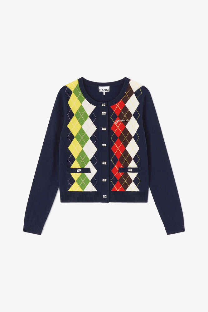 Argyle Print Cardigan, Sky Captain