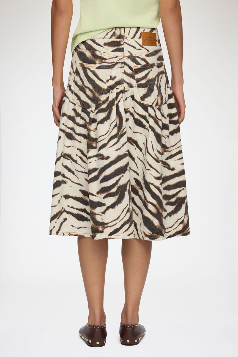 Skirt in Printed Denim, Organic Cotton, in colour Egret - 3 - GANNI