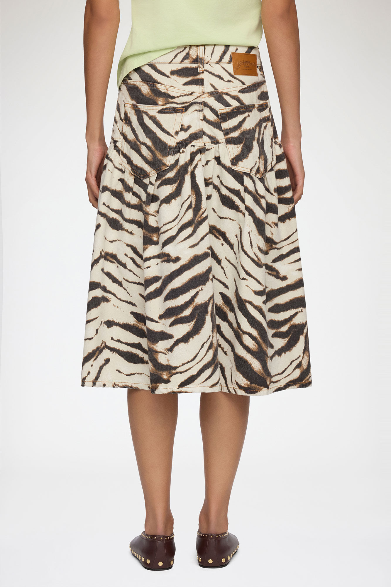 Skirt in Printed Denim, Organic Cotton, in colour Egret - 3 - GANNI