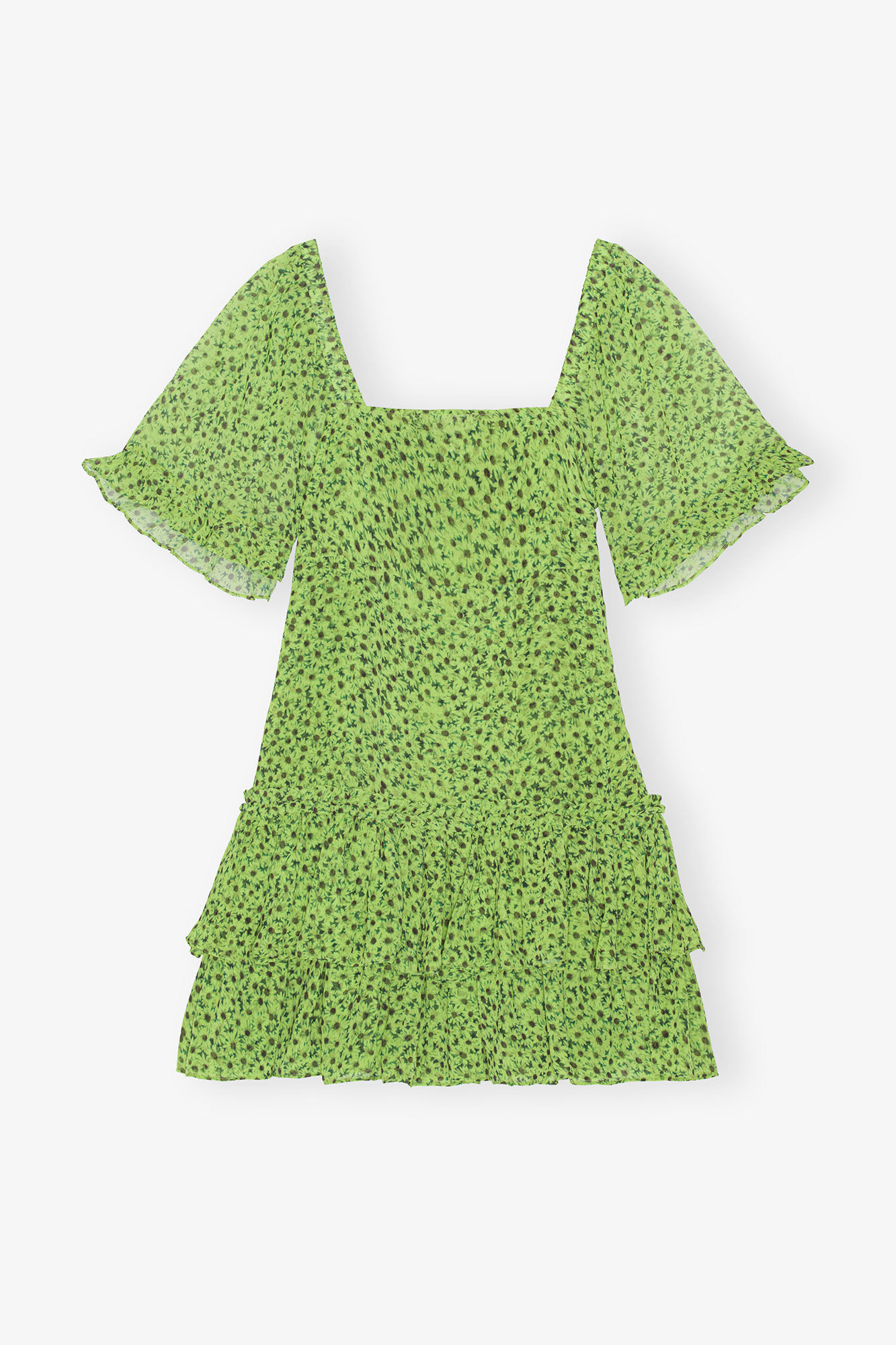 Chiffon Mini Dress, Recycled Polyester, in colour Tender Shoots - 2 - GANNI