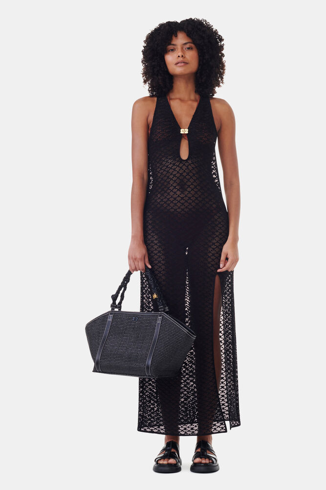Black Mesh Lace Long Dress, Black