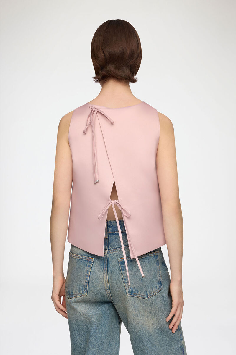 Top in Pink Satin, Recycled Polyester, in colour Potpourri - 3 - GANNI