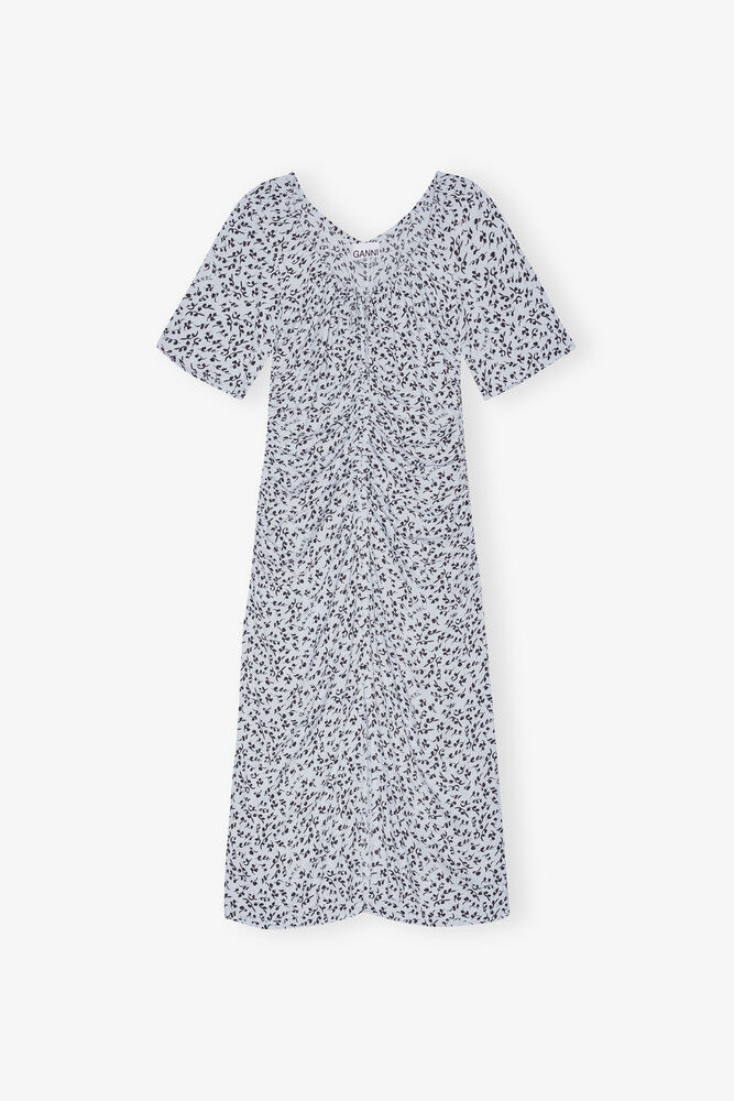 Printed Crepe U-neck Midi Dress, Heather