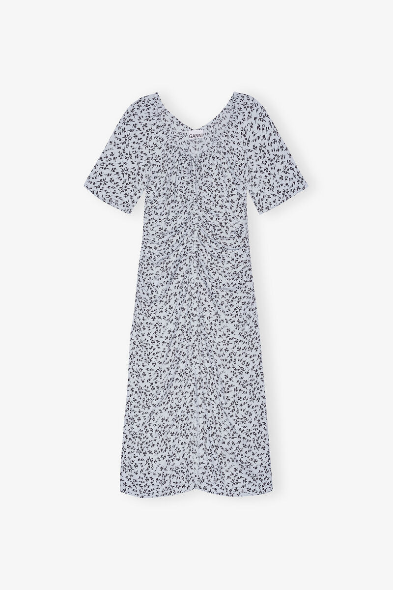Printed Crepe U-neck Midi Dress, Viscose, in colour Heather - 1 - GANNI