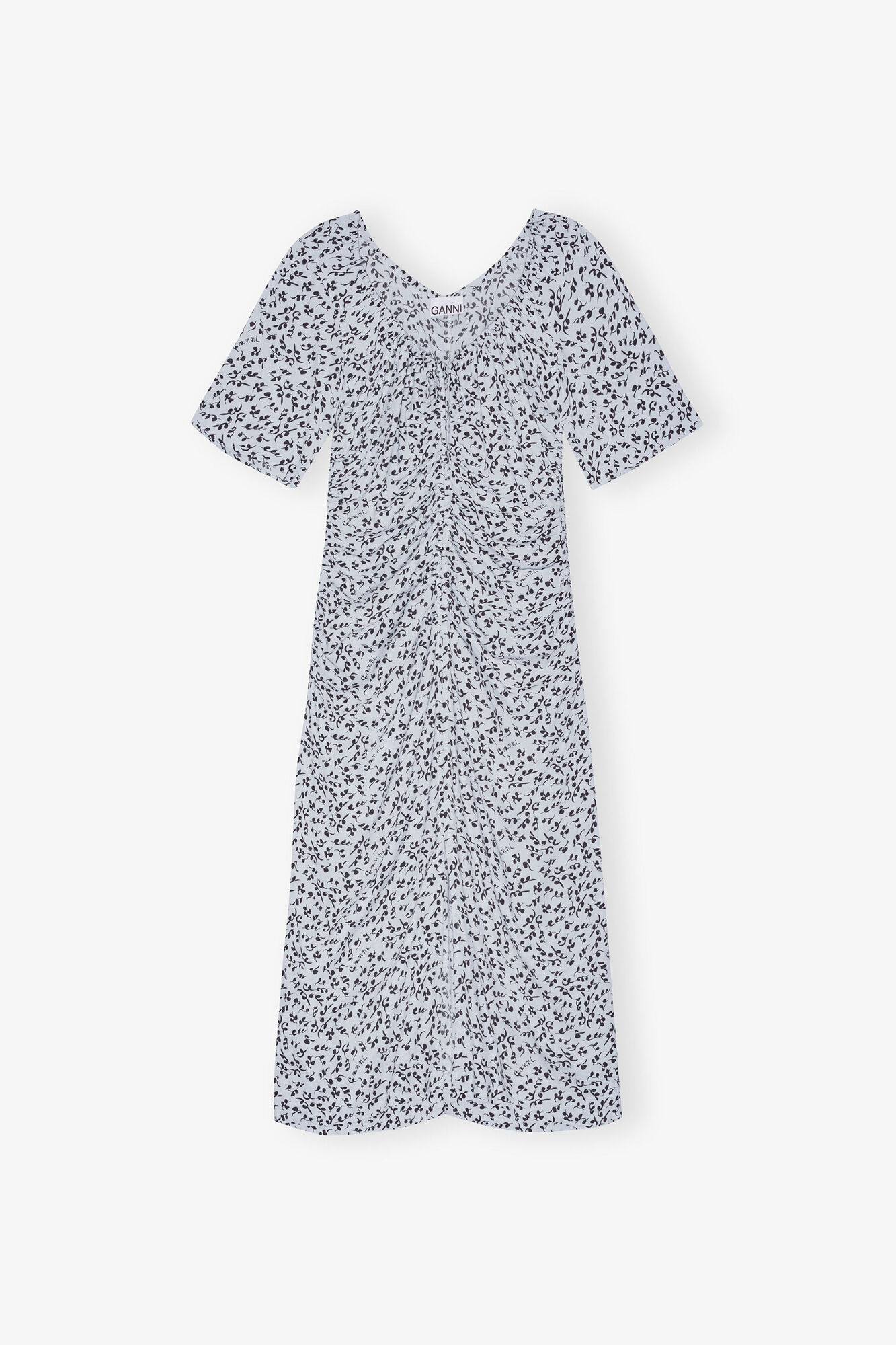 Printed Crepe U-neck Midi Dress, Viscose, in colour Heather - 1 - GANNI