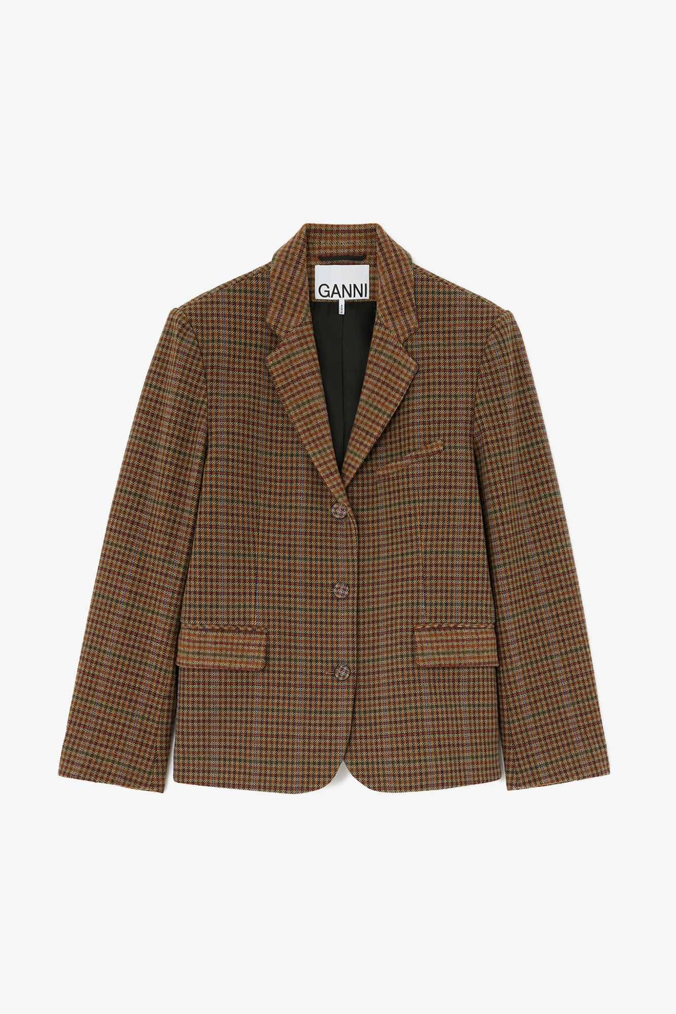 Blazer in Check Twill, Recycled Wool, in colour Multicolour - 1 - GANNI