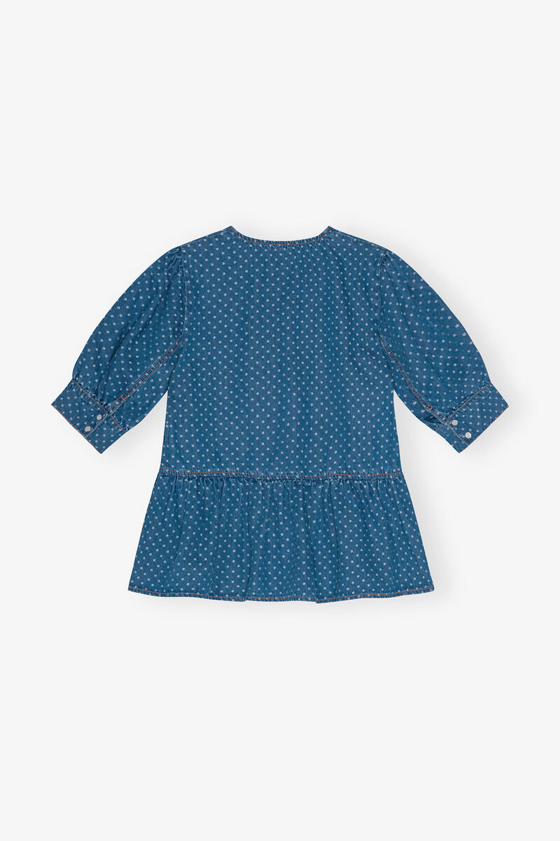 Blue Polka Dot Denim Peplum Blouse, Cotton, in colour Mid Blue Stone - 2 - GANNI