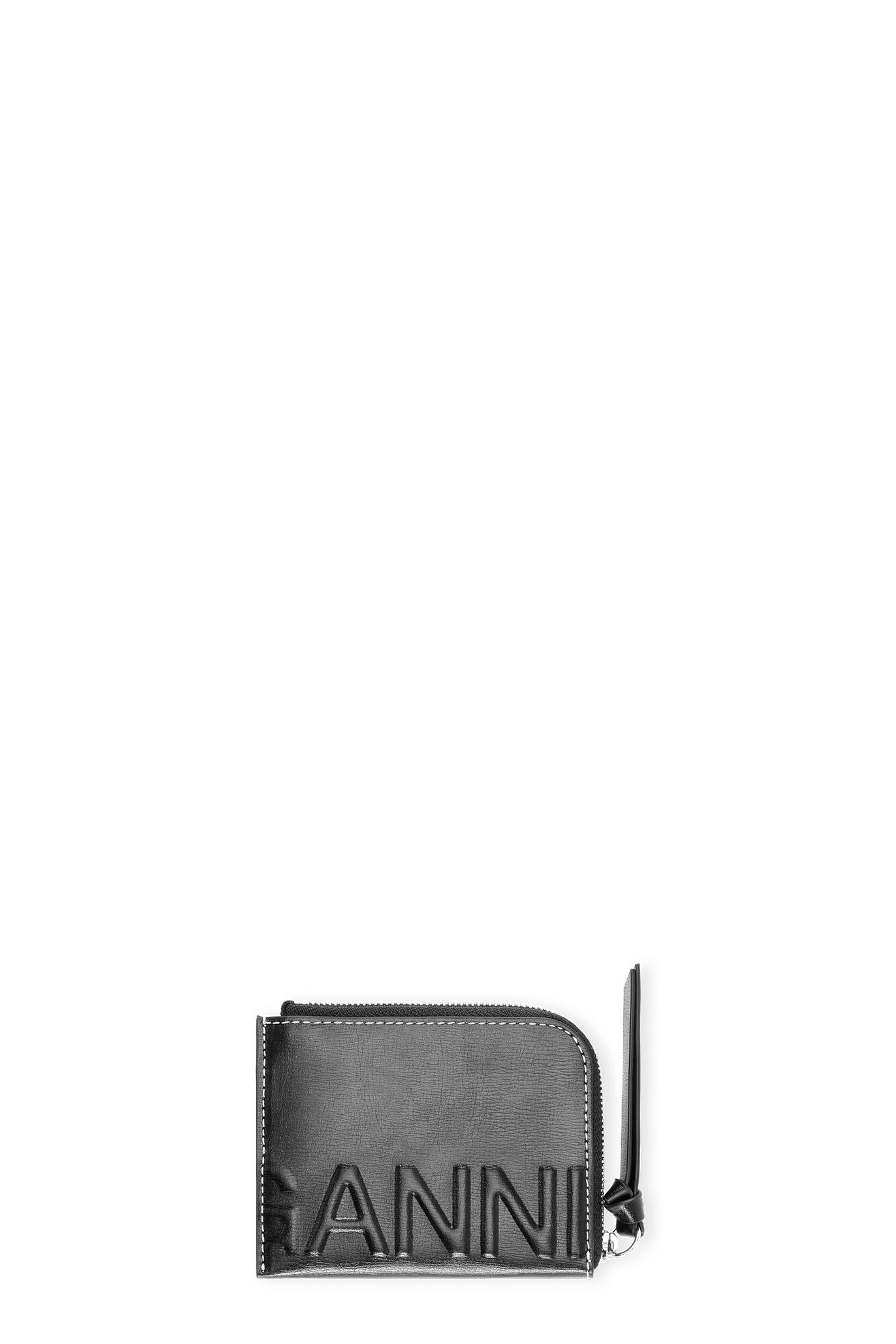 Banner Zip Around Card Holder, Leather, in colour Black - 1 - GANNI