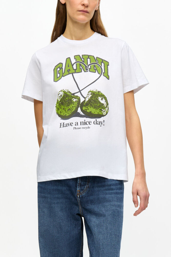 White Basic Jersey Cherry Relaxed T-shirt, Bright White