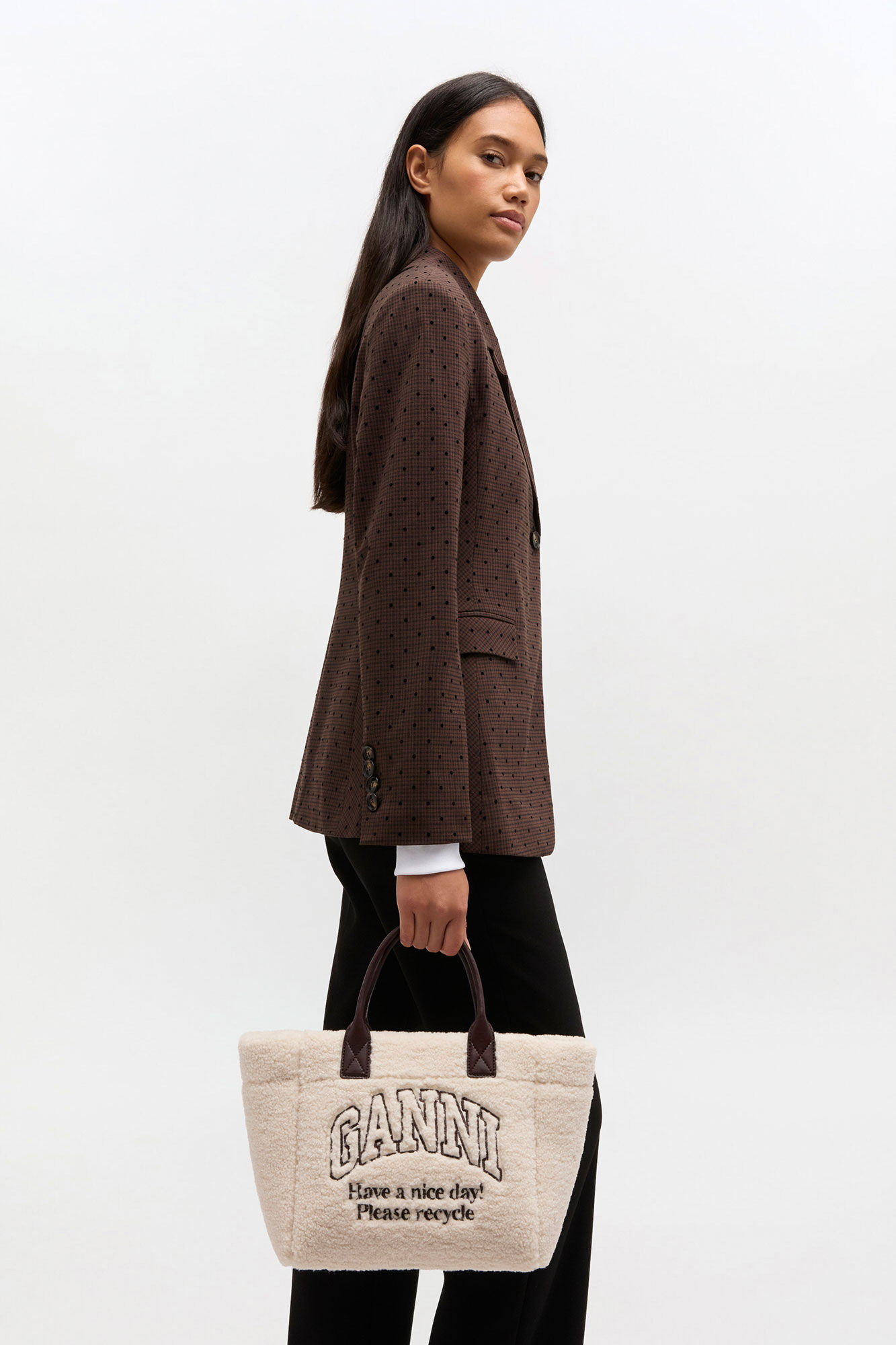 Shearling Small Tote, in colour Egret - 1 - GANNI