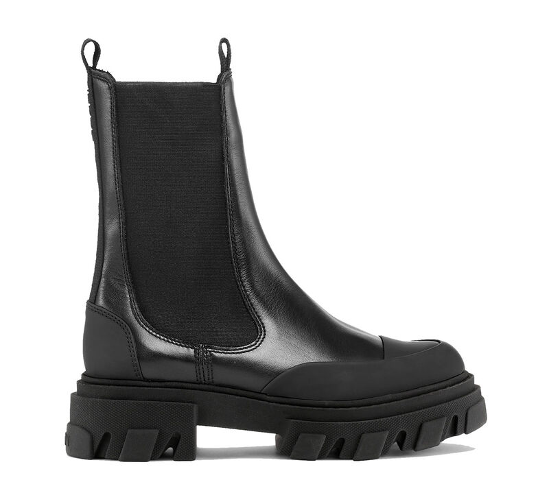 Black Stitch Cleated Mid Chelsea Boots, Polyurethane, in colour Black - 1 - GANNI