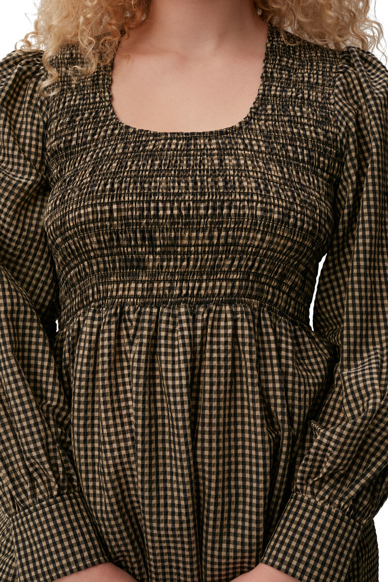Seersucker Maxi Dress, Cotton, in colour Gingham Starfish - 7 - GANNI