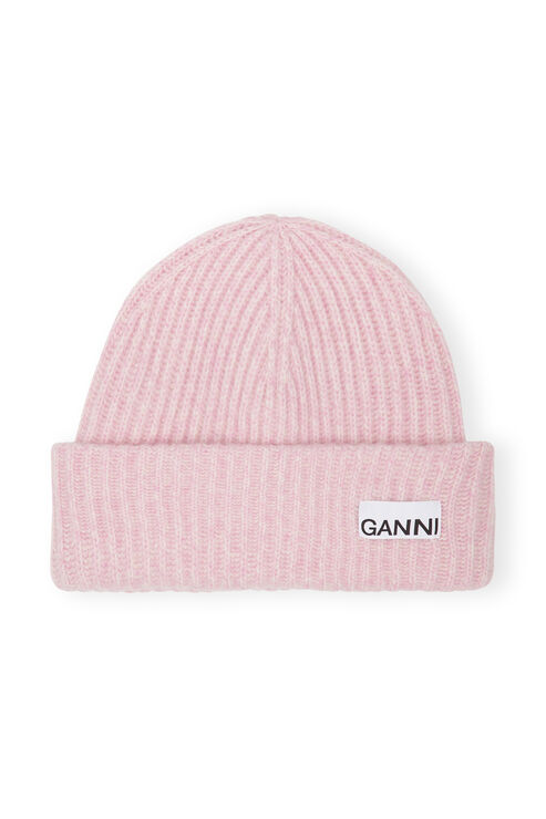 Shop Ganni Oversized Wool Rib Knit Beanie In Lilac Sachet
