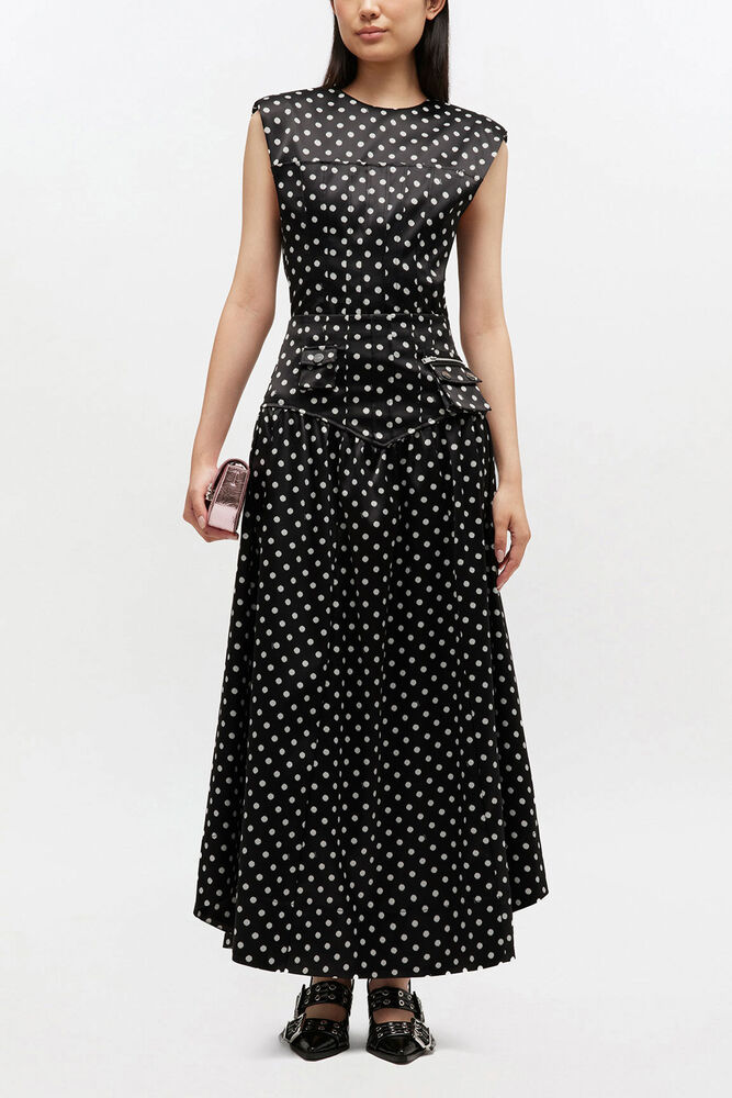 Polka-Dot Satin Corset Skirt, Black