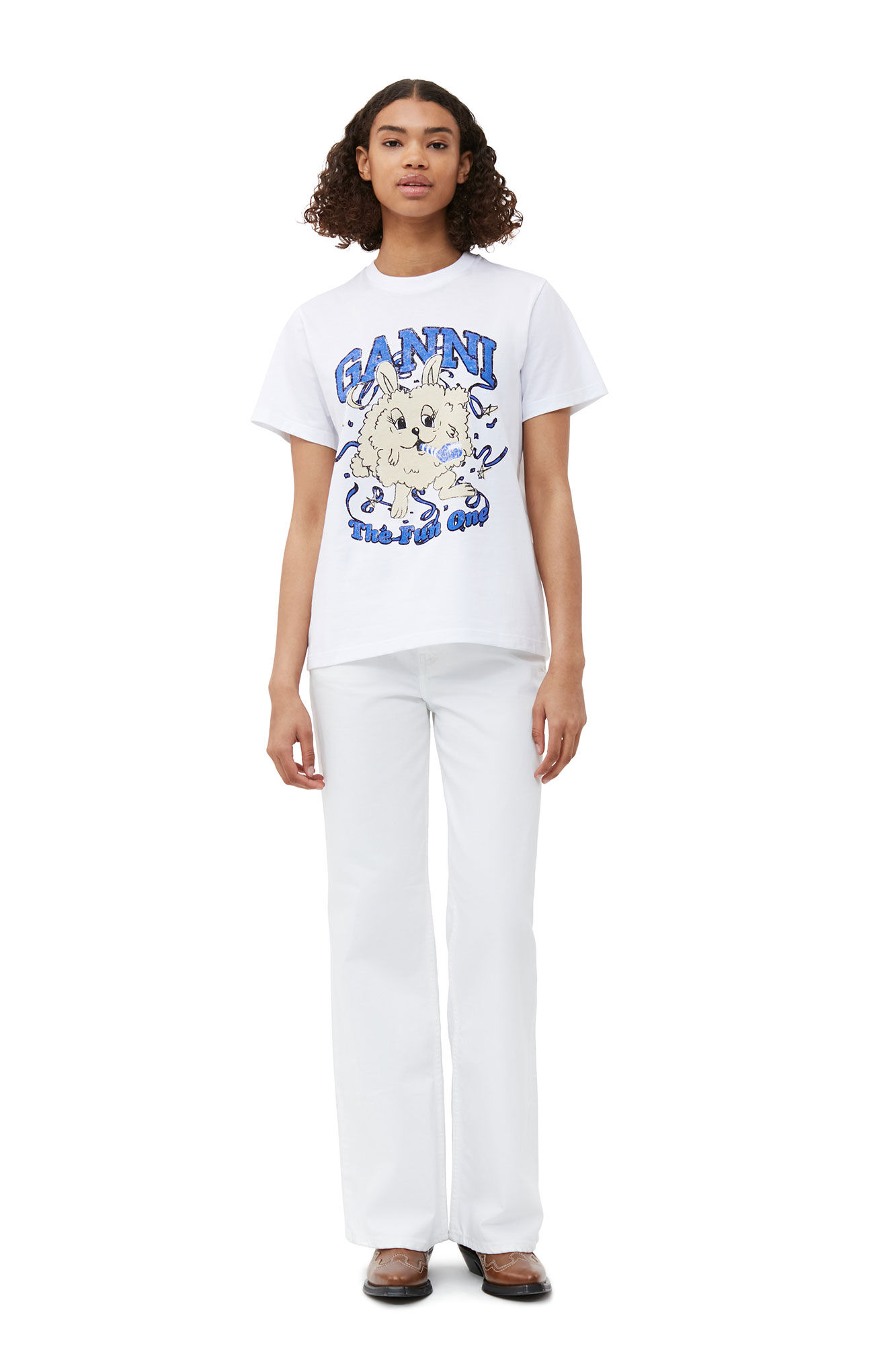 Relaxed Fun Bunny T-shirt, Cotton, in colour Bright White - 2 - GANNI