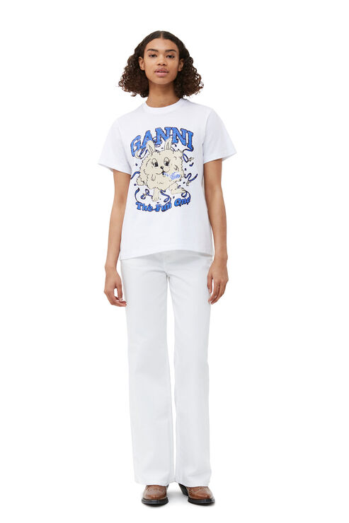 Shop Ganni Short Sleeve Relaxed Fun Bunny T-shirt In Bright White