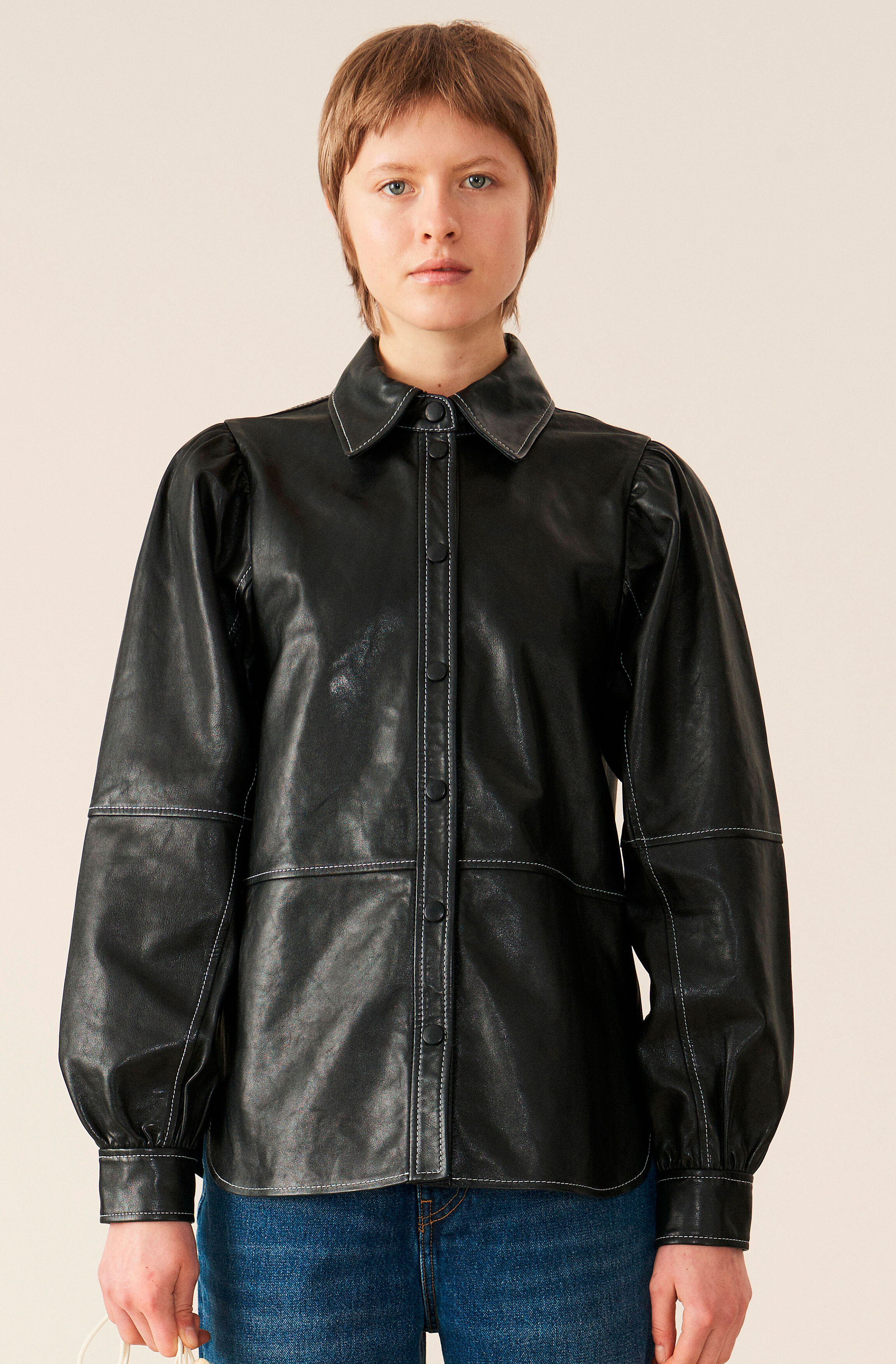 Black Lamb Leather Shirt | GANNI IT