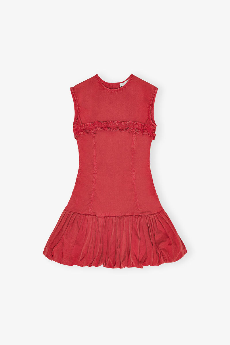 Red Washed Stretch Cotton Corset Mini Dress, Cotton, in colour Racing Red - 1 - GANNI