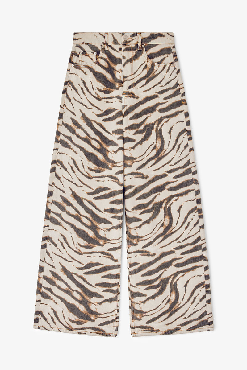 Lari wide jeans en zebra denim, Organic Cotton, in colour Egret - 1 - GANNI