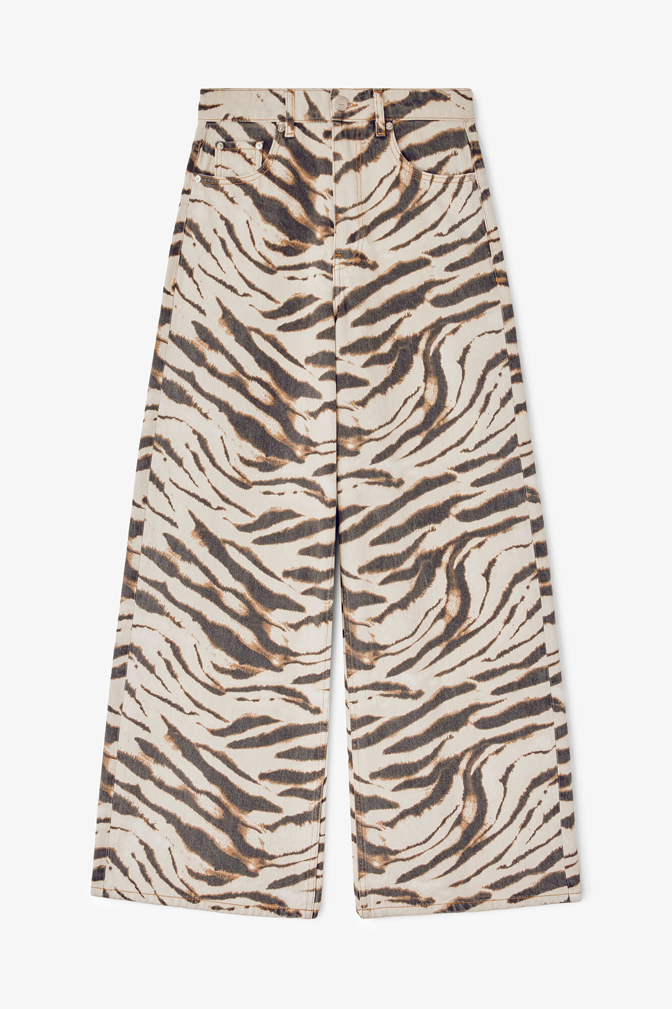 Lari wide jeans en zebra denim, Organic Cotton, in colour Egret - 1 - GANNI