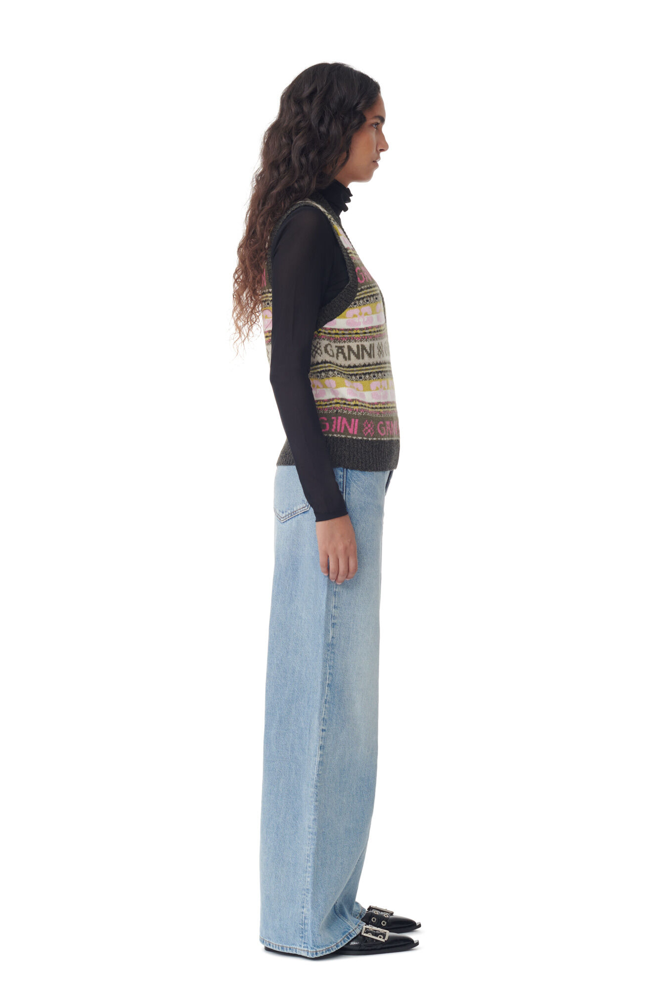 Green Logo Wool Mix Vest, Recycled Polyamide, in colour Kalamata - 3 - GANNI