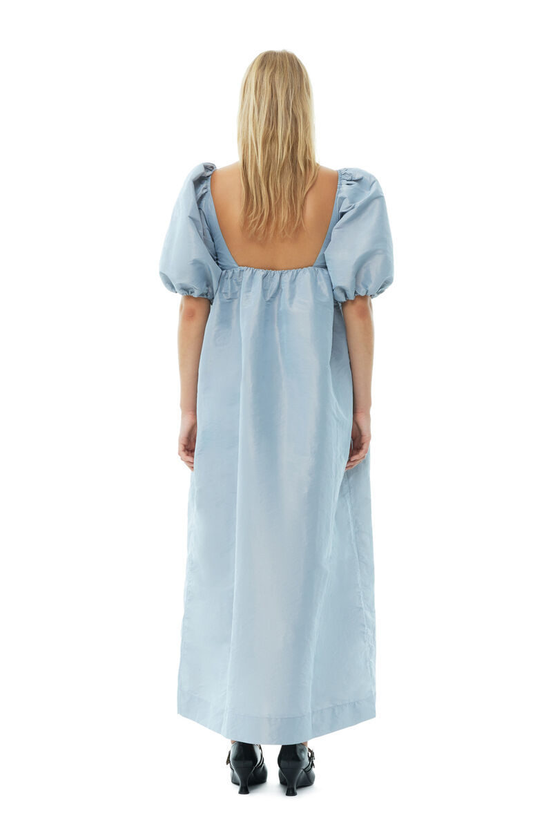 Light Blue Shiny Taffeta Long Kleid, Polyester, in colour Powder Blue - 4 - GANNI