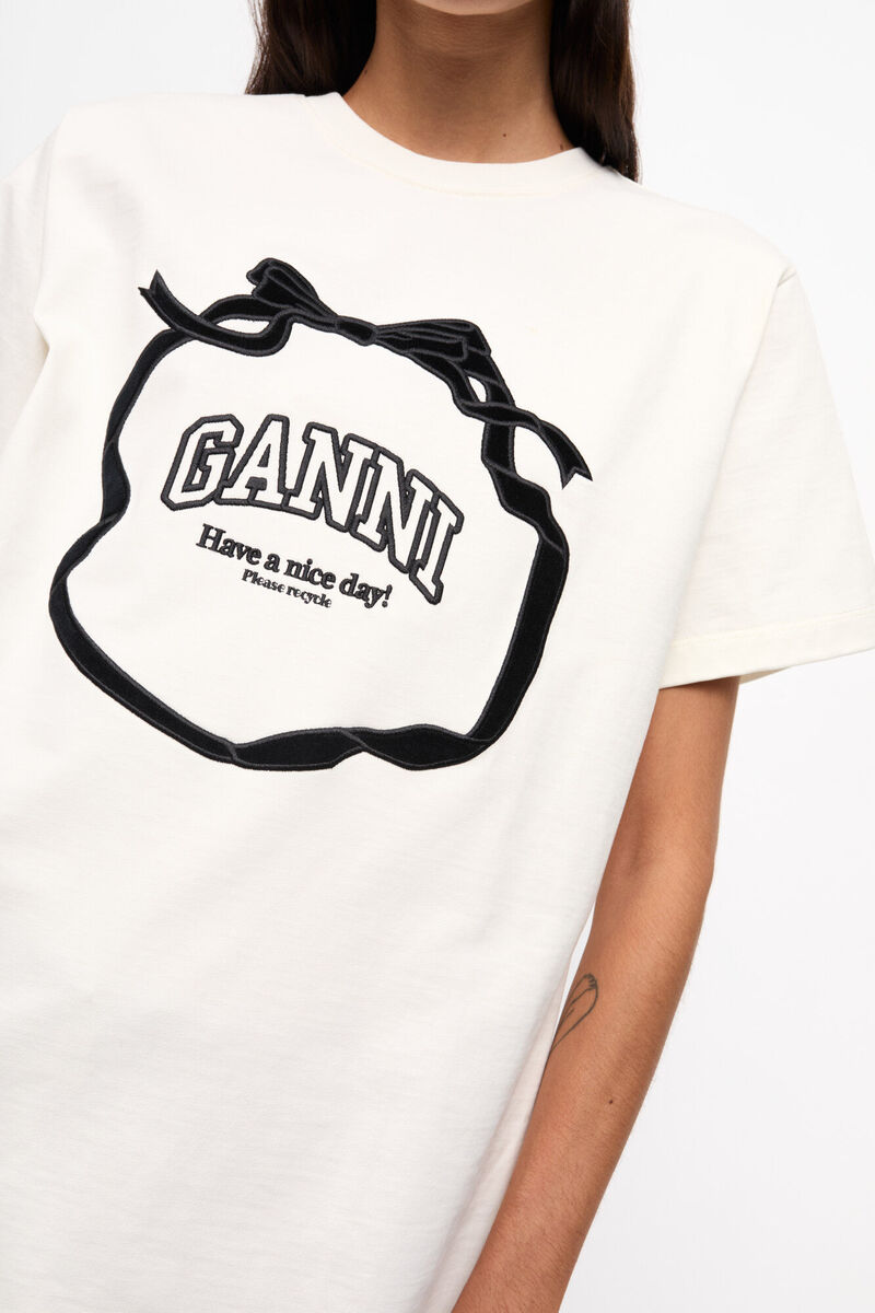 T-shirt d&eacute;contract&eacute; avec n&oelig;ud ivoire, Organic Cotton, in colour Egret - 4 - GANNI