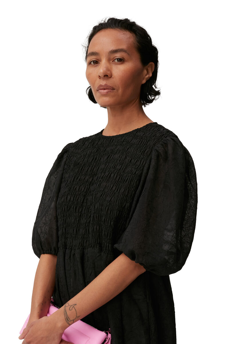 Crinkled Georgette Midi Dress, Recycled Polyester, in colour Black - 6 - GANNI