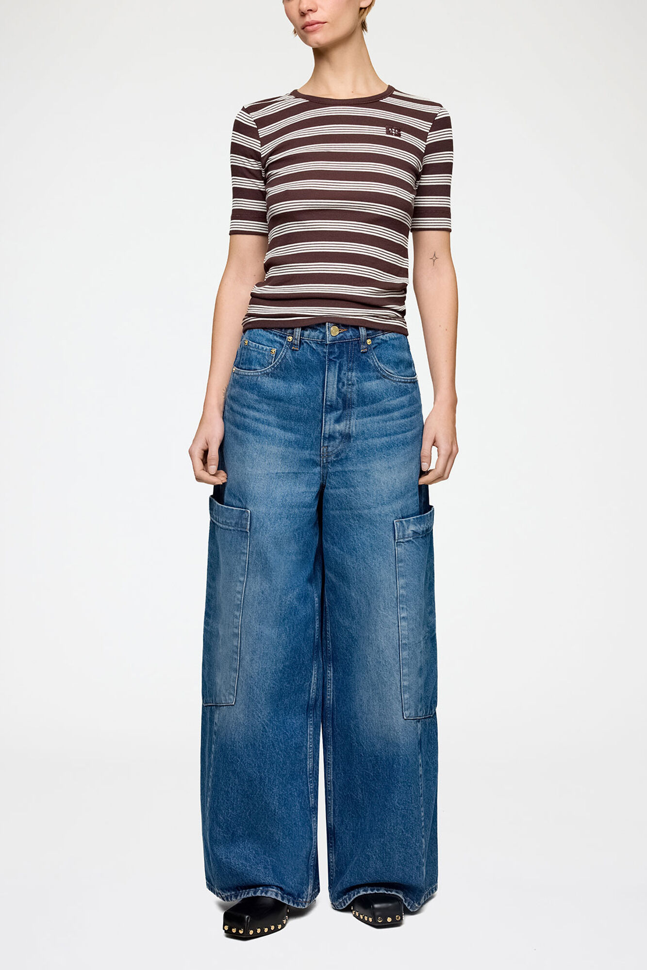 Weite Baggy-Jeans aus festem Denim, Organic Cotton, in colour Mid Blue Stone - 3 - GANNI