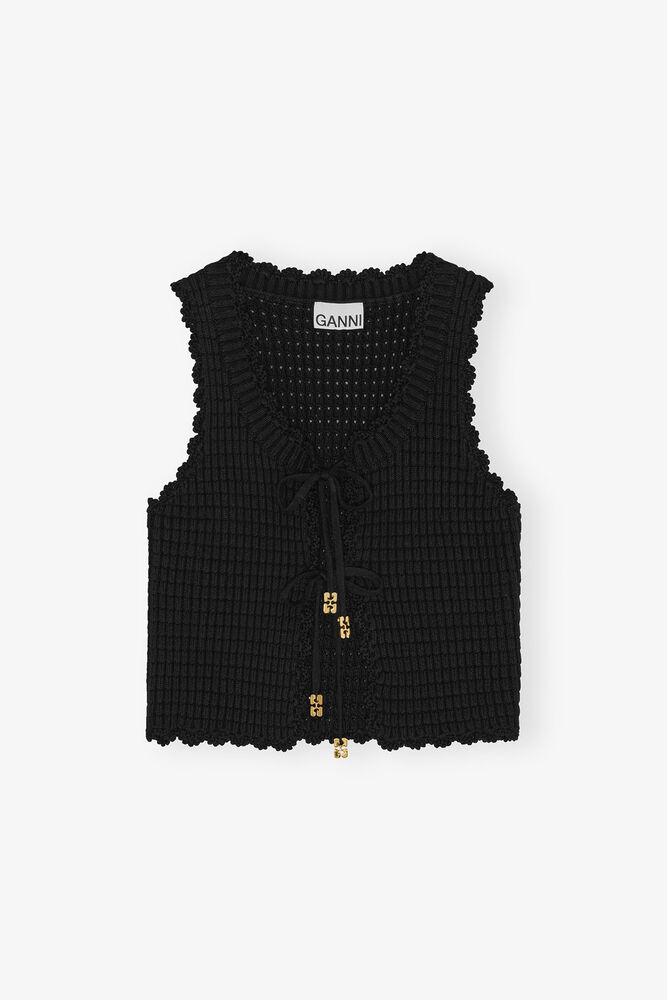 Black Textured Lace Knit Top, Black