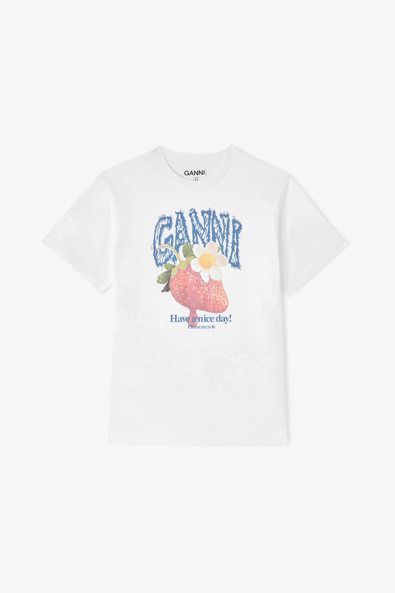 T-shirt med jordb&aelig;r, Organic Cotton, in colour Bright White - 1 - GANNI