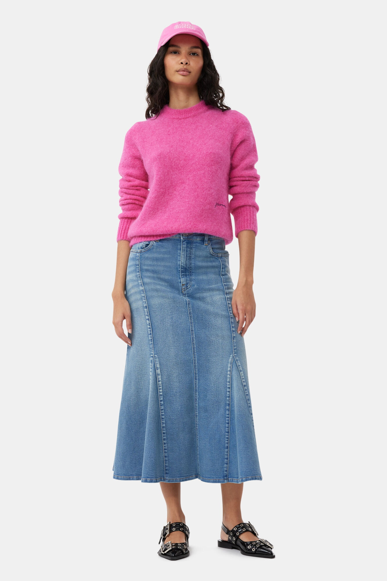 Tint Denim Peplum Skirt, Elastane, in colour Tint Wash - 1 - GANNI