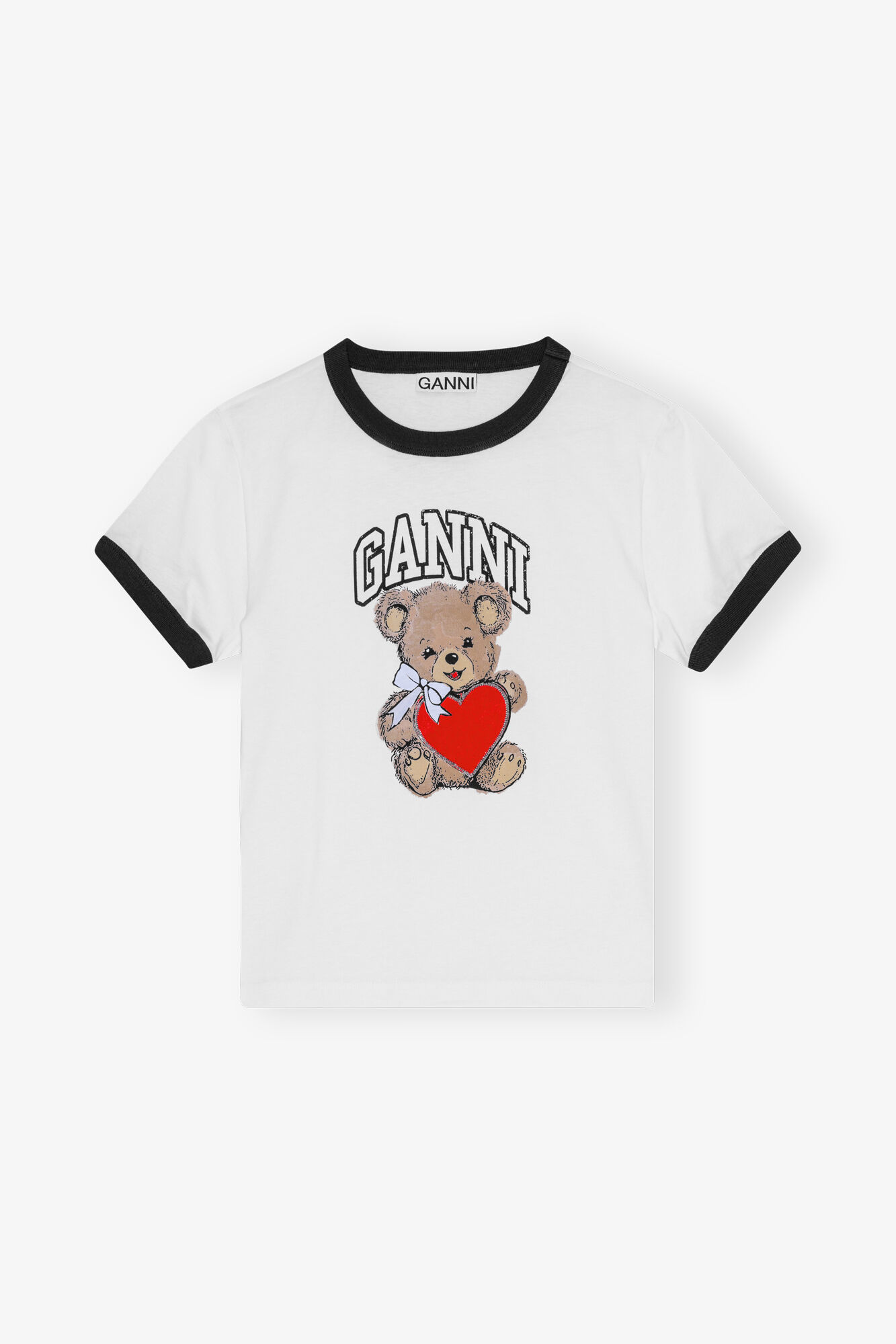 White Basic Jersey Bear T-shirt, Organic Cotton, in colour Bright White - 1 - GANNI