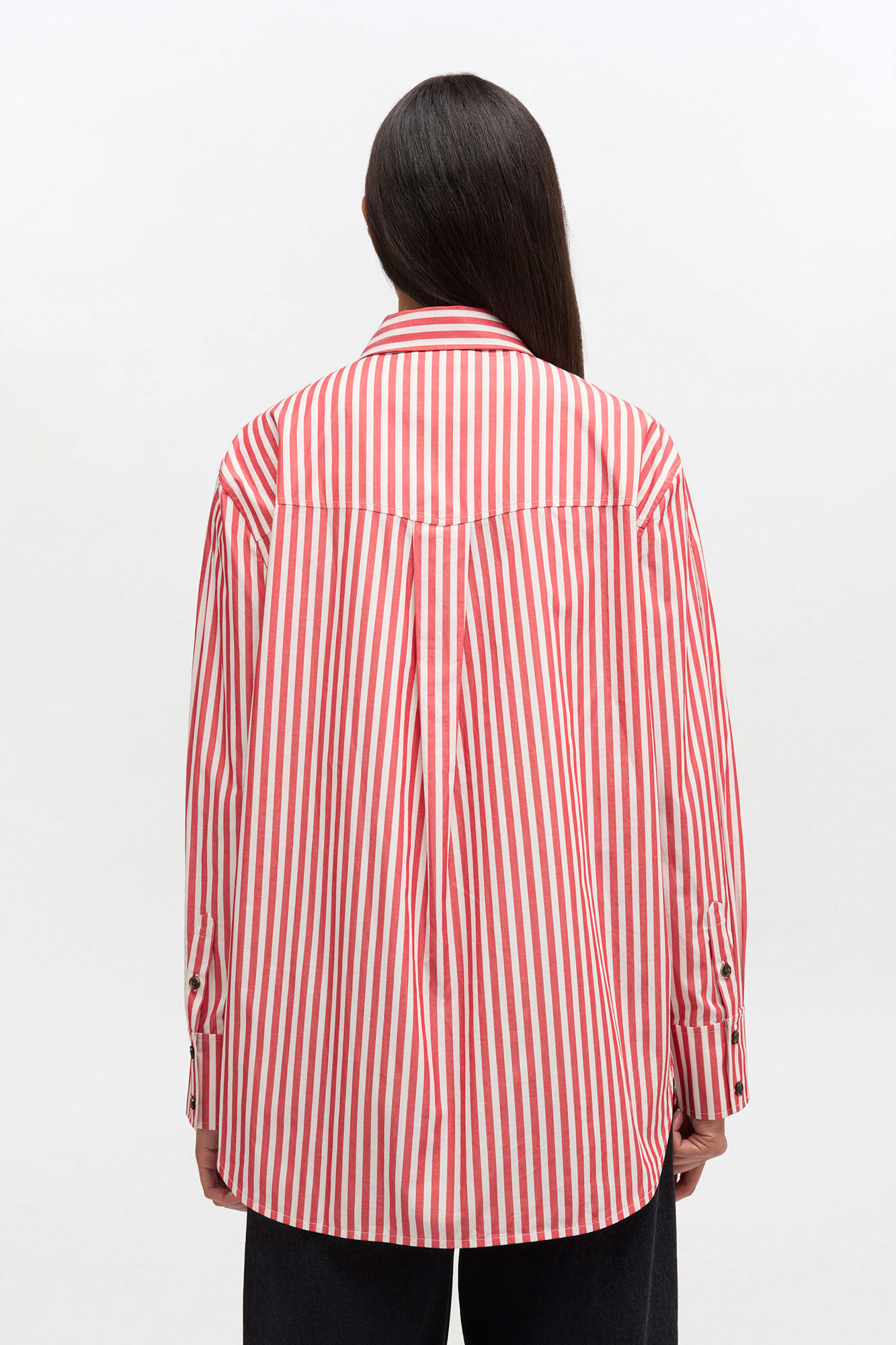 Red Stripe Cotton Shirt, Organic Cotton, in colour Barbados Cherry - 3 - GANNI