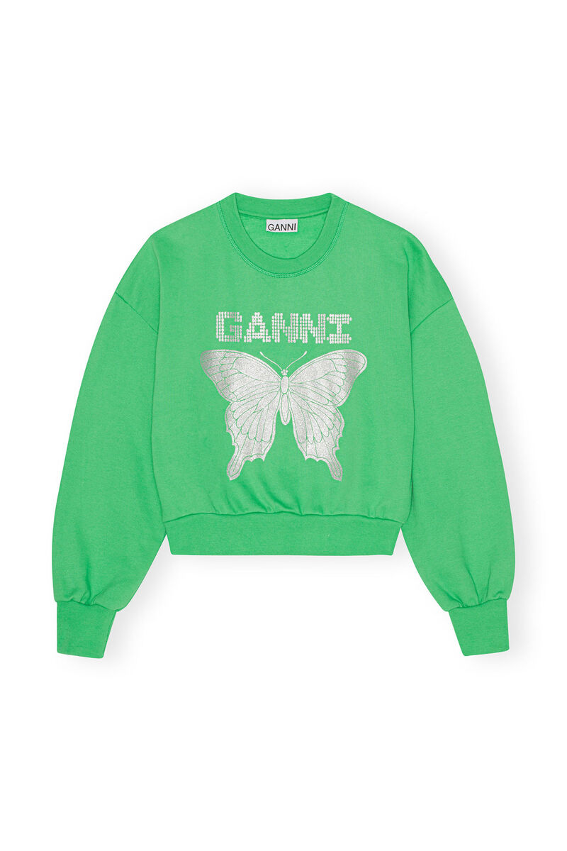 Green Butterfly Sweatshirt, Cotton, in colour Kelly Green - 1 - GANNI
