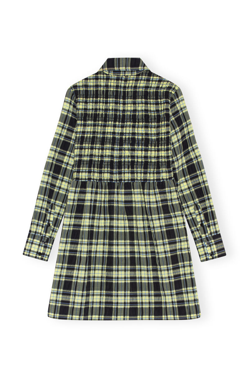 Checkered Seersucker Shirt Dress, Cotton, in colour Check Elfin Yellow - 2 - GANNI