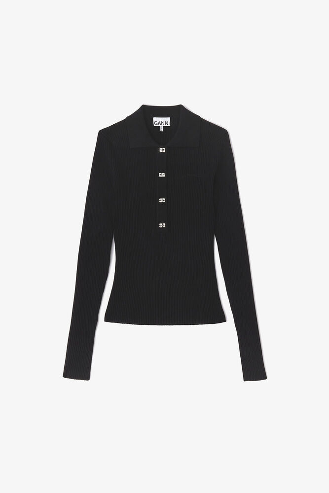 Finstickad piké med paljetter, Jet Black