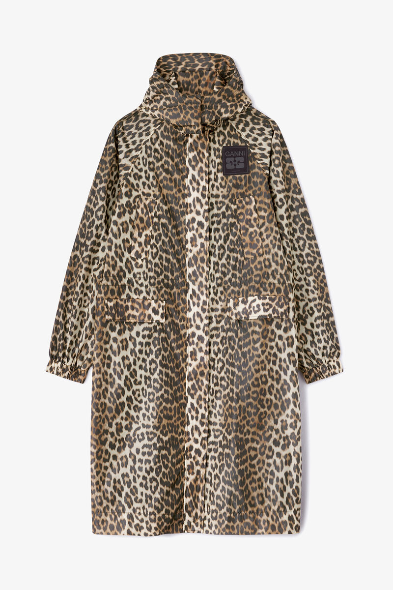 Leopard Nylon Parka Coat, Recycled Polyamide, in colour Almond Milk - 2 - GANNI