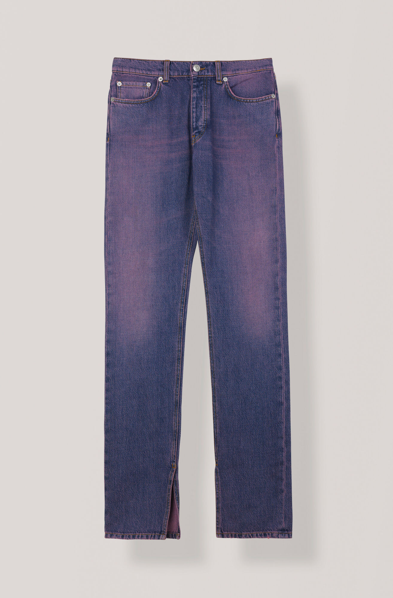 Denim Slit Pants, Hot Pink On Blue Denim Slit Pants, Hot Pink On Blue, hi-res