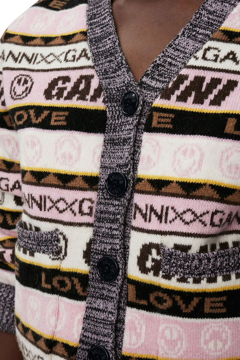 Graphic Cardigan, Recycled Polyamide, in colour Petrified Oak - 4 - GANNI