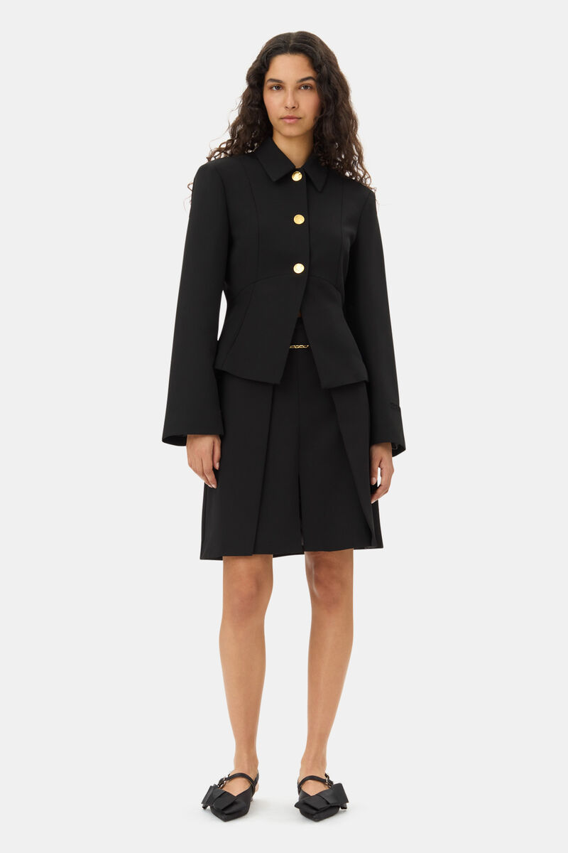 Black Light Twill Suiting Blazer, Recycled Polyester, in colour Black - 2 - GANNI