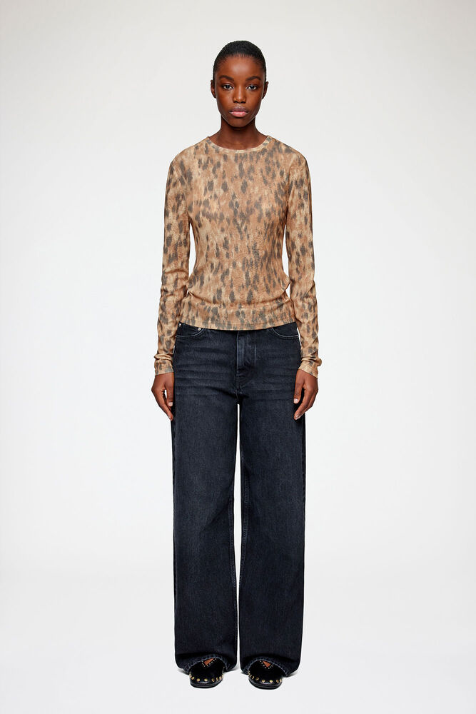 Long-sleeve in Printed Marl Mesh, Burro