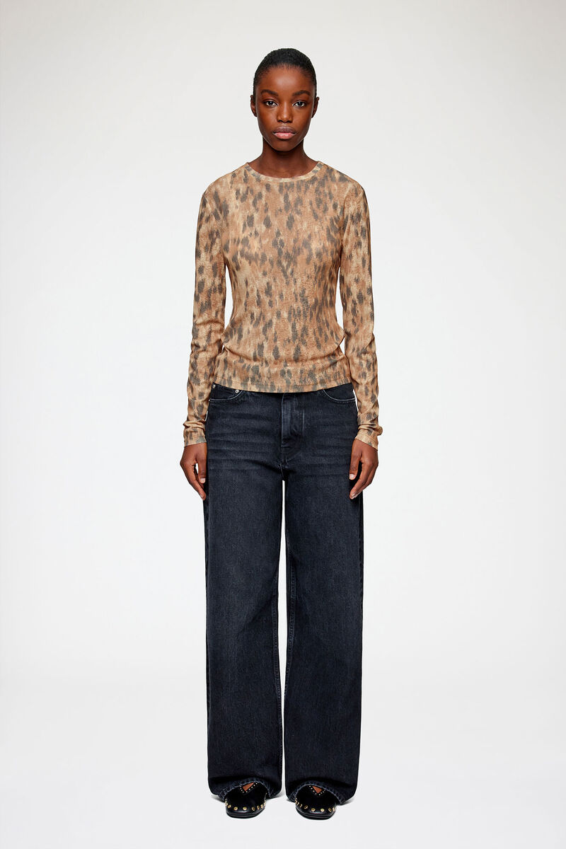 Long-sleeve in Printed Marl Mesh, Recycled Polyester, in colour Burro - 1 - GANNI