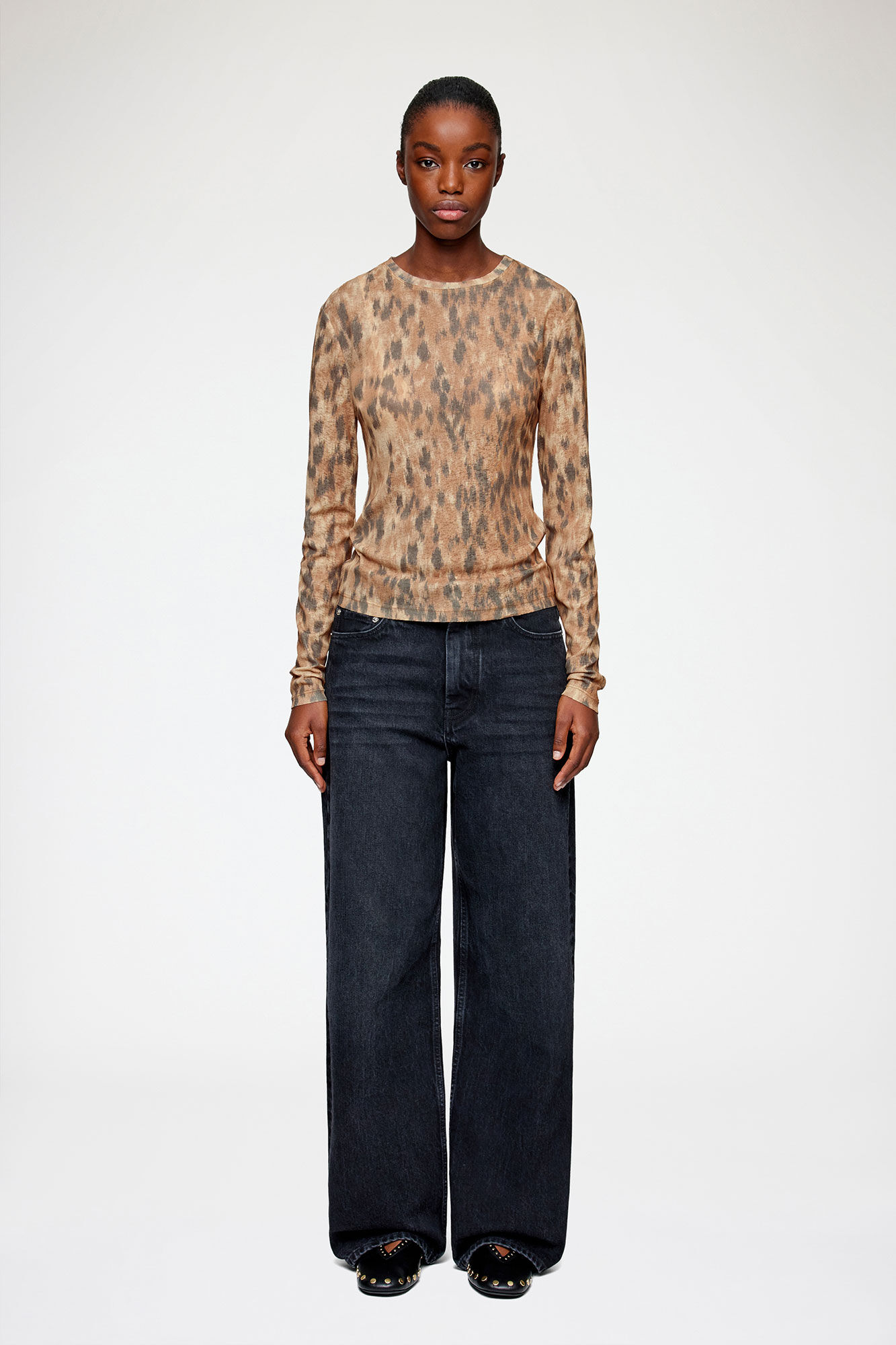 Long-sleeve in Printed Marl Mesh, Recycled Polyester, in colour Burro - 1 - GANNI