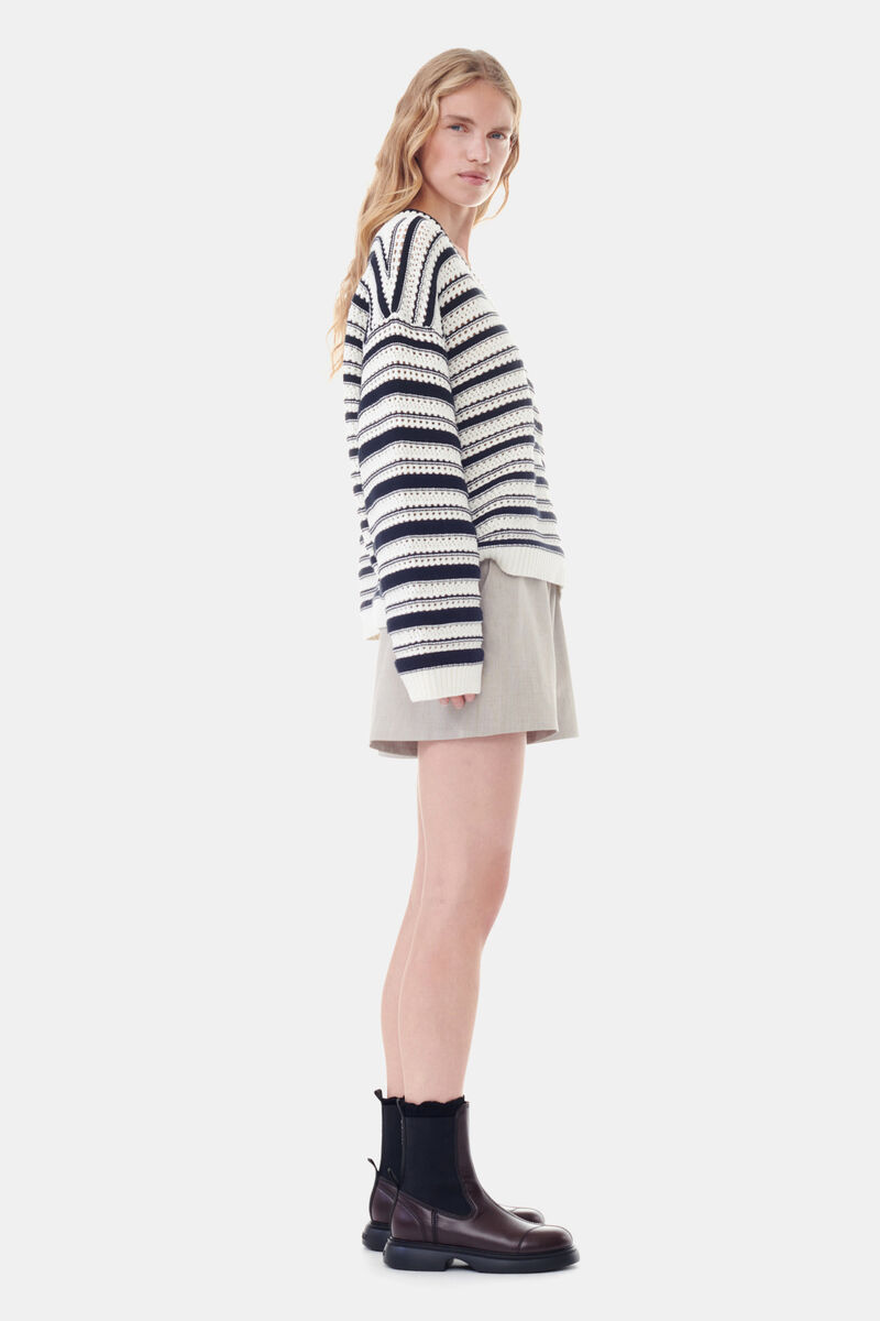 Striped V-neck Jumper, Cotton, in colour Multicolour - 3 - GANNI